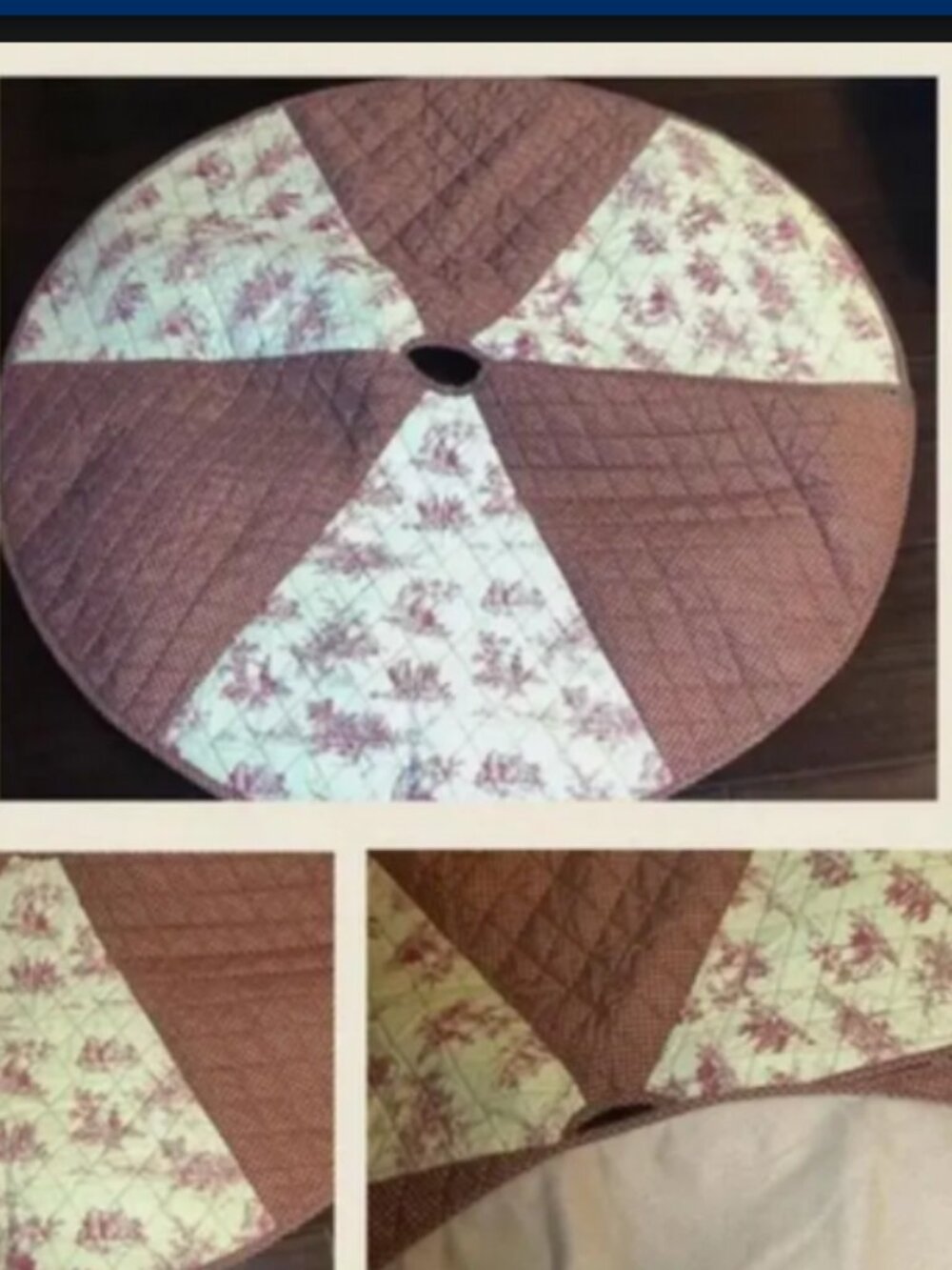 Christmas Tree Skirt 48 " Handmade Quilt Pieced Toile & Gingham